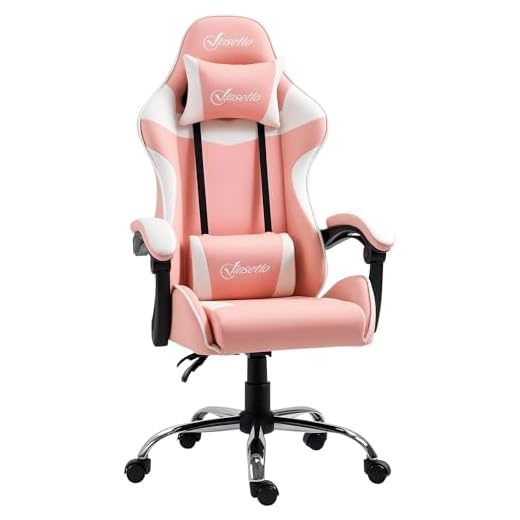 Vinsetto Silla Gaming Silla Gamer Racing Giratoria con Altura Ajustable Reclinable de 135° Reposacabezas y Cojín Lumbar para Oficina Estudio 63x67x122-130 cm Rosa