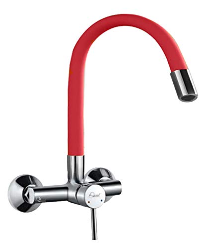 Aquieen Wall Mounted Single Lever Sink Mixer with provision for hot & cold water with 360 degree hi-neck spout, connecting legs & wall flanges (SLSM - Fluid - Red) (B08F2ZKJNN) Amazon Price History, Amazon Price Tracker