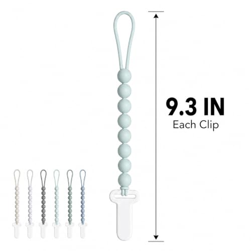 Image of 6 Pack Neutral Silicone Pacifier Clips for Boys and Girls, One Piece Beads Pacifier Clip Set with Durable Plastic Clip, Neutral Baby Pacifier Holder Set