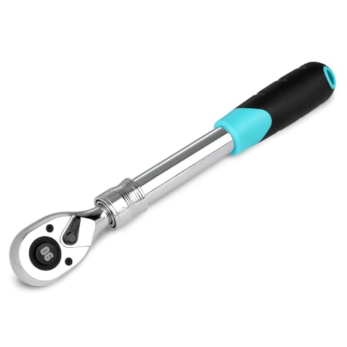 DURATECH 1/2-Inch Drive Extendable Ratchet 90-Tooth Quick-release Ratchet Wrench with Cushion Handle & Telsecoping Locking Shaft (5 Length Adjustment: 11-4/5 to 17) Reversible Chrome Alloy Made