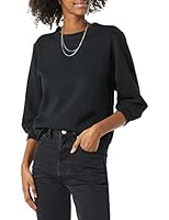 Amazon Essentials Women's French Terry Fleece Sleeve Detail Crewneck Sweatshirt, Black, X-Small