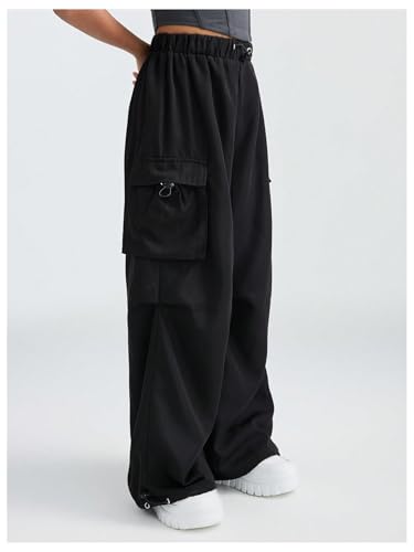 Girl's Cargo Pants High Elastic Waist Wide Leg Sweatpants Baggy Track Pants Trousers3