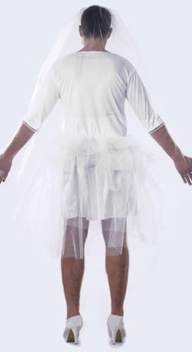 FIESTAS GUIRCA | Disfraz de Novia para Hombre Adulto (52-54/L) - Vestido y Velo - Ideal para Despedida de Soltero, Bachelor Party y Fiestas de Disfraces - Divertido y Original - Blanco