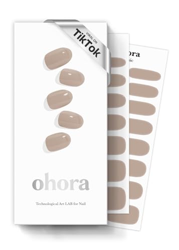 Image of ohora Semi Cured Gel Nail Strips (N Cream Beige) - Nude, Solid, Works with Any UV /LED Lamps, Salon-Quality, Long Lasting, Easy to Apply & Remove - Includes 2 Prep Pads, Nail File & Wooden Stick