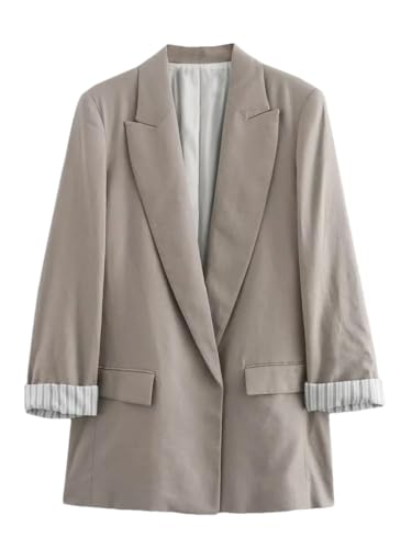 Women Faux Linen Colorful Chic Blazer Roll-Up Long Sleeve Office Business Party Host Suit Outwear