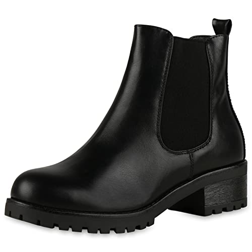 VAN HILL Gefütterte Damen Chelsea Boots Plateau Stiefeletten Profilsohle...
