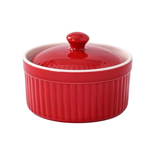hogtnd Moldes de porcelana en miniatura con tapa, cuenco de cerámica apto para horno para cocinar y preparar comidas diarias, moldes de porcelana con tapa