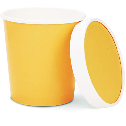Ice Cream Containers With Lids - 16 oz Pint Disposable Ice Cream Storage Container for Homemade Icecream. Freezer-Safe Paper Tub with Lid Protect Frozen Desserts Yoghurt (Butterscotch, 25)