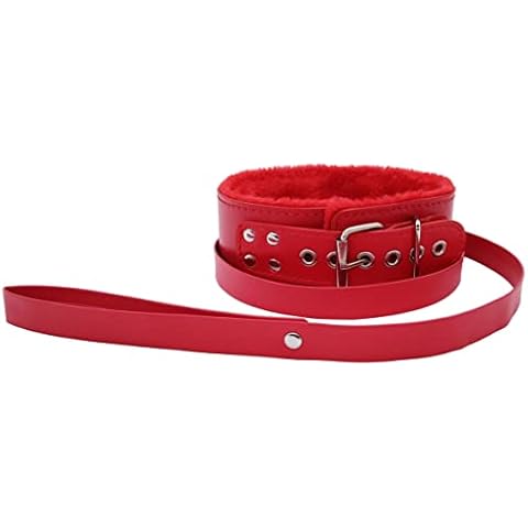 Gothic Leather Choker Collar with Long Traction Leather Rope and Collar Necklace Neck Size Adjustable Suitable for Pet Red 25x2 in Cover