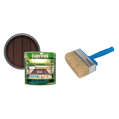 Cuprinol 2.5 litres Anti Slip Decking Stain - American Mahogany & Silverline Block Brush 115mm / 4-1/2 (394974)