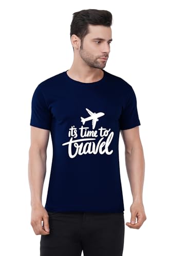 Image of Caseria Men's Cotton Printed T-Shirt -Time to Travel | 100% Cotton | Half Sleeves | Regular Fit | Printed | Round Neck | Graphic T Shirt