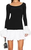 Women's 2024 Fall Dress Sexy Crew Neck Puffy Long Sleeve Bubble Party Club Bodycon Mini Dresses White L