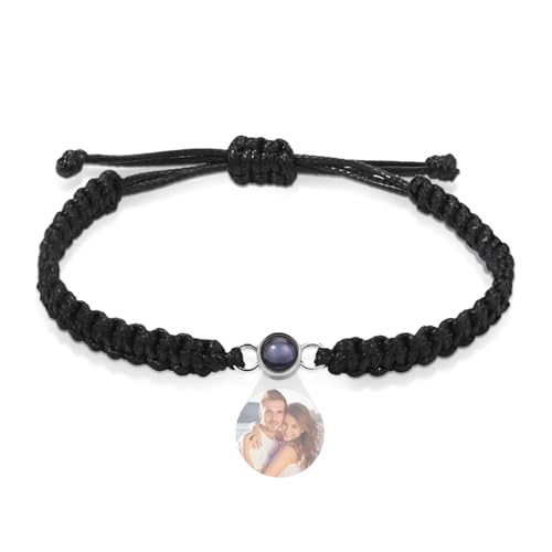 Custom Bracelet with Picture Inside, Personalized Photo Projection Bracelets Adjustable Length Women's Identification Bracelets, Relationship Love Anniversary Memorial Gifts For Girlfriend Boyfriend