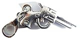  Antik-Silber 3D Cowboy Pistole Handfeuerwaffen-Anhänger auf einem versilberten Karabinerverschluss in einem Organza-Geschenkbeutel.