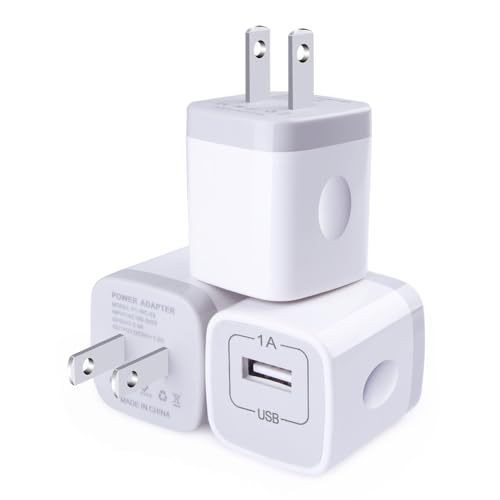 Jasdeia USB Wall Charger, CableLovers 1A/5V 3-Pack Travel USB Plug Charging Block Brick, Charger Power Adapter Cube Compatible Phone Xs/XS Max/X/8/7/6 Plus, Galaxy S9/S8/S8 Plus, Moto, Kindle, LG