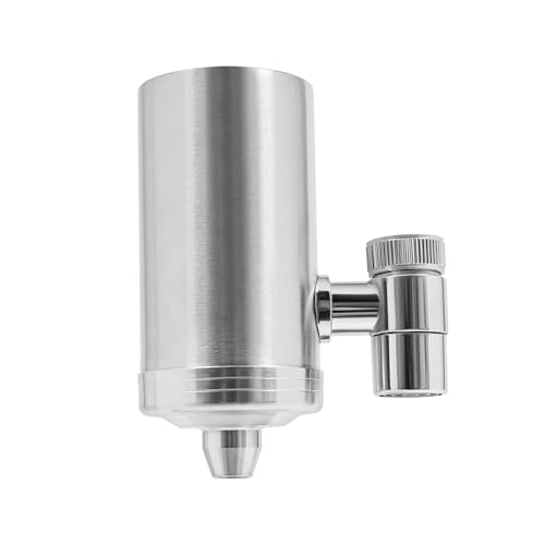 Stainless Steel Faucet Water Filter, Water Filter Mechanism with Dual Outlet, Faucet Mount Filters for Kitchen or Bathroom, Filtration Removes Chlorine & Limescale