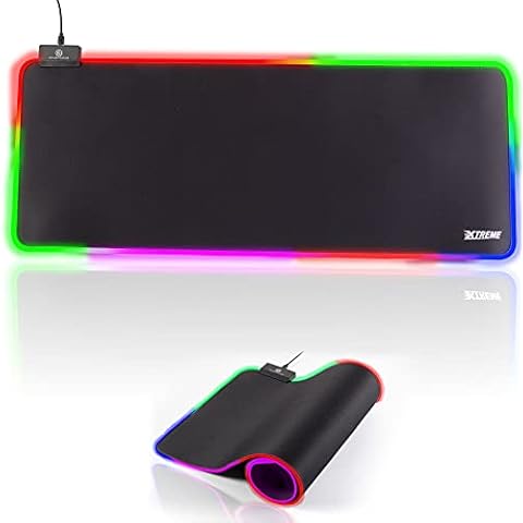 XTREME RGB Gaming LED Mouse Mat Pad - Large Wide Thick Soft Non-Slip Mousepad for PC Computer Macbook Laptop Desk Gaming Rig - 800×300×4mm - Black Cover