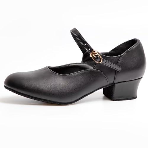 ARCLIBER Black Character Shoes for Women Low Heel Cuban Heel Dance Shoes Ankle Strap Dancing Shoes2