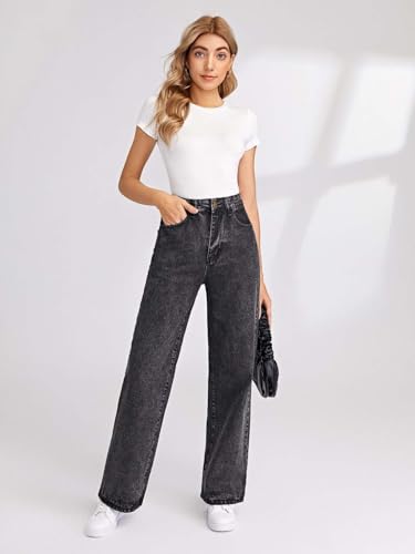 Image of KOTTY Women's High Waist Wide Leg Button Coin Pocket Straight Fit Jeans Stylish Regular to Plus Size Fit Denim Jeans for Women