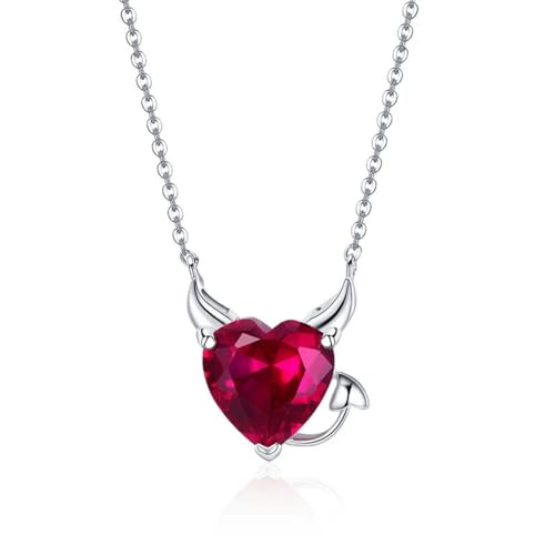 Collier petit diable en argent 925 et zircon rouge éclatant pour femme