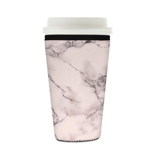 Myfsucce Funda reutilizable de neopreno para taza de café, con estampado de grietas de mármol rosa pálido, 2 mm de grosor, tamaño de 16 a 18 onzas