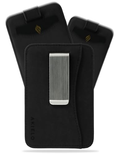 AKIELO Kartenetui mit RFID Schutz, Geldklammer und Geschenkbox – Minimalistisch Herren Geldbörse – Kompakte und Schlanke Wallet (Charlie - Schwarze Ausgabe mit Geldklammer) AKIELO Kartenetui mit RFID Schutz, Geldklammer und Geschenkbox – Minimalistisch Herren Geldbörse – Kompakte und Schlanke Wallet (Charlie - Schwarze Ausgabe mit Geldklammer)