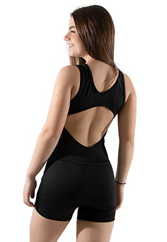 Macaquinho Saia Macacão Costas Abertas Liso Básico Academia Feminino (Preto, G)