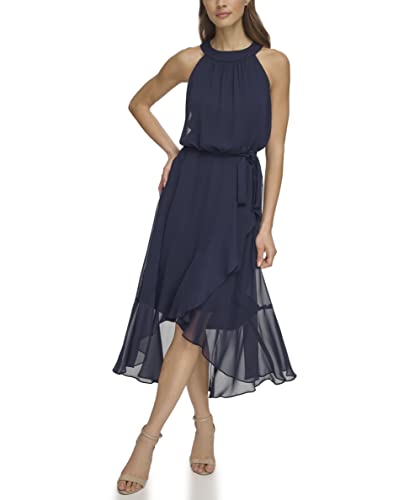 Jessica Howard Women's Halter Neck Sleeveless Midi Chiffon Dress-Wedding Guest Cocktail Gown