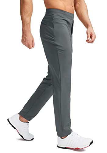 Pudolla Calça masculina de golfe elástica com bolsos com zíper slim fit trabalho casual calça jogger