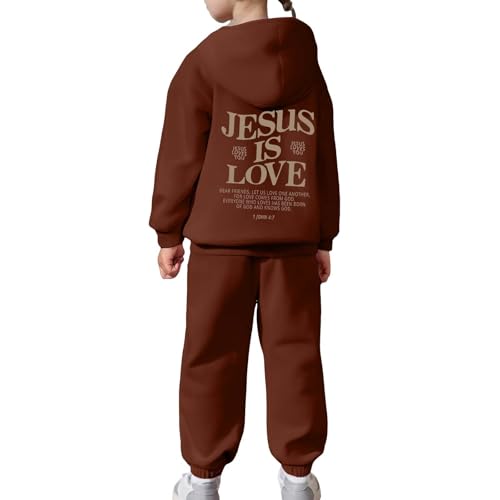 Girls Sweatsuit Set - 2 Piece Jesus is Love Letter Graphic Christian Pullover Hoodie Sweatshirt Jogger Sweatpants Fall Outfits White3
