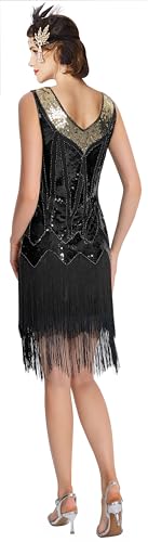Image of Women Flapper Dresses 1920s V Neck Beaded Fringed Great Gatsby Club & Night Out Dresses