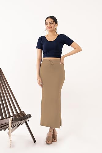 Image of DESI GIRL Cotton Lycra Stretchable Saree Shapewear Petticoat with Drawstring for Women | Fishcut Saree Petticoat with Side Slit for Easy Movement | Saree Shaper | Long inskirt