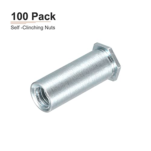 DTGN M3 x 0,5 mm selbstklinische Abstandsmuttern - 100er Pack - Gut für die Bauindustrie - Karbonstahl-Drucknietmutter - Silber