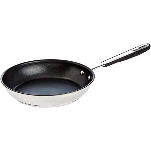 Amazon Basics Koekenpan, roestvrij staal, anti-aanbaklaag, inductie, soft-touch handgreep, PFOA- en BPA-vrij, 28 cm, zilver