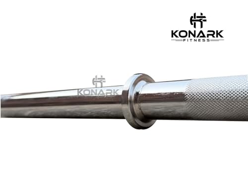 Image of Konark Fitness Premium 28mm (3 Feet) Solid Steel Gym Barbell Rod - Anti-Slip Grip, Chrome-Plated Weightlifting Bar for Home and Commercial Gym | Durable Workout Bar for Strength Training