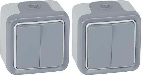 Doble conmutador de superficie Legrand Plexo II de 10A gris monobloque para control eficiente