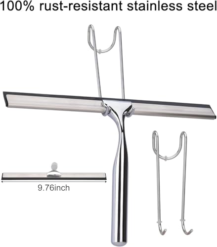 Image of All Purpose Stainless Steel Squeegee for Glass Shower Doors, Car Window, Home Mirrors, Bathroom Cleaner Wiper Accessory