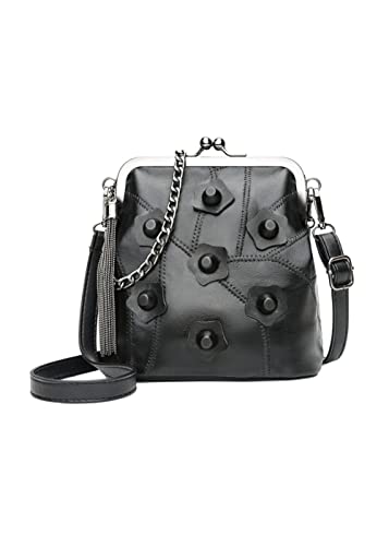 Women Rivet Purses Satchel Kiss-lock Vintage Chain Shoulder Bag Clutch Wallet Handbag with Tassel Pendant