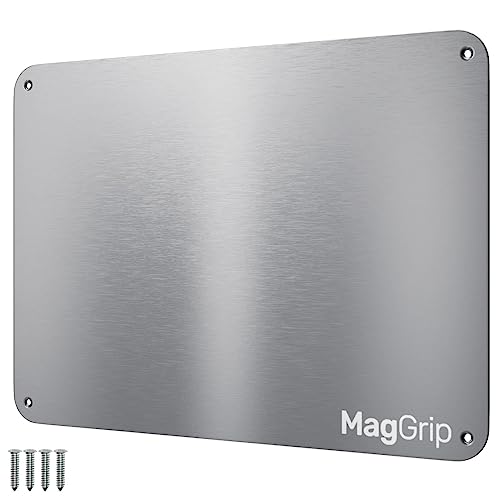 9 inches x 6.5 inches Stainless Steel Plate for Magnets 3M Adhesive Back Mounting Screws Ideal for Magnetic Shelf Spice Holders Fridge Magnets. Mount Anywhere! (Silver 1 Pack)