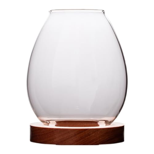 Portavelas de cristal resistente al viento con base de madera