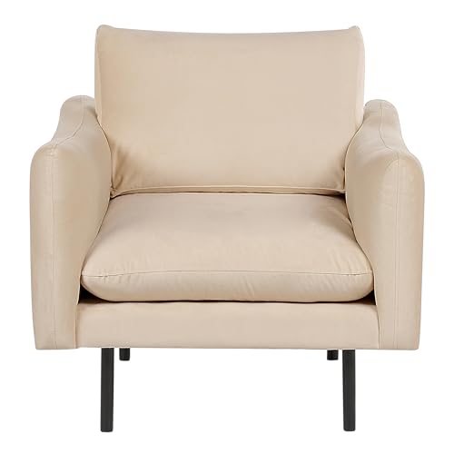 Poltrona Moderna In Velluto Beige Con Gambe Nere Stile Retrò Moderno - 4