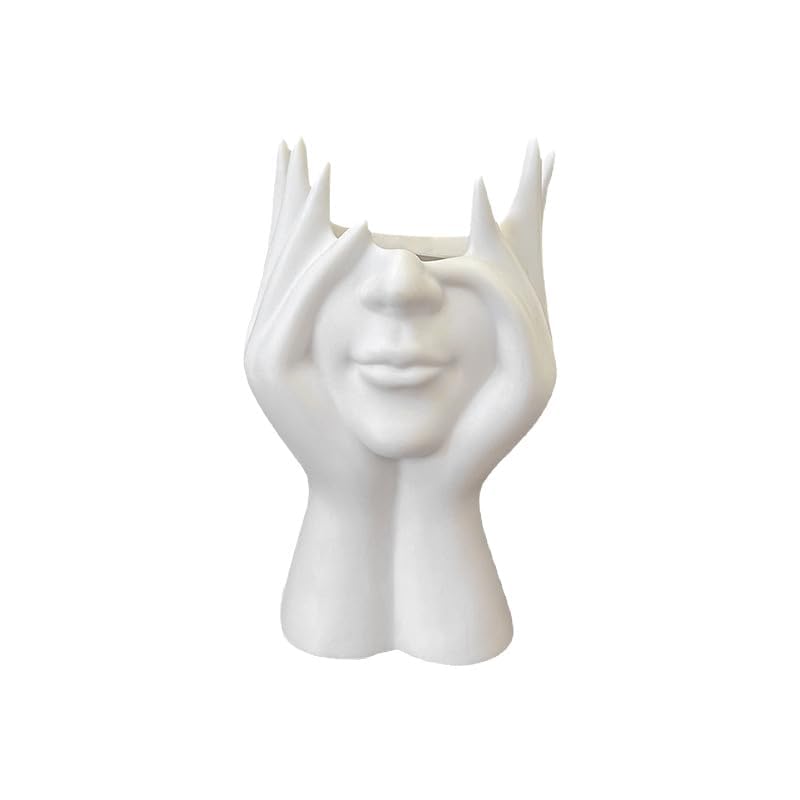 Plastic Small Home Decorative Face Planter – Modern White Head Vase with Hands, Artistic Flower Pot for Home, Office, Living Room & Tabletop Decor-picture-39