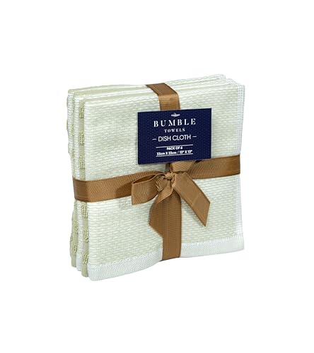 Image of Bumble Premium Dish Cloths 13 inchx13 inch (6 Pack) | 100% Natural Ring Spun Cotton | 400 GSM | Highly Absorbent & Soft |Yarn Dyed & Solid Dyed Terry Dish Cloth Set - Sage