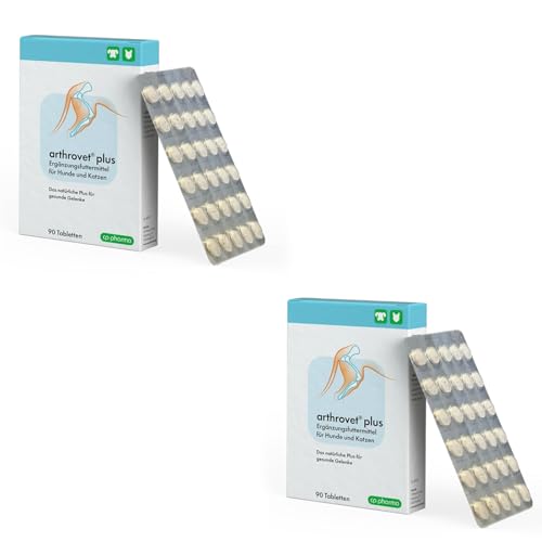 cp-pharma arthrovet Plus | Doppelpack | 2 x 90 Tabletten | Ergänzungsfuttermittel für Hunde und Katzen | Für die physiologische Funktion der Gelenke und den Knochenaufbau