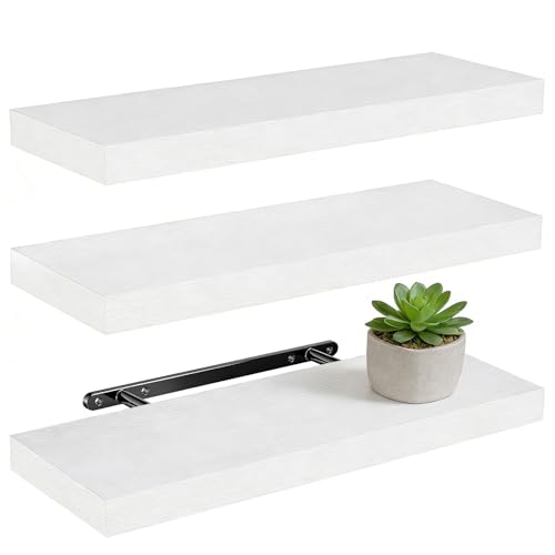 MOPUBZO Wandregal, 3er-Set Schweberegal, Regale Weiß Wand, 40x14.8x1.5 cm, CD DVD Regal Bücherregal,Moderne dekorative Regalbrett für Büro, Wohnzimmer, Schlafzimmer, Küche