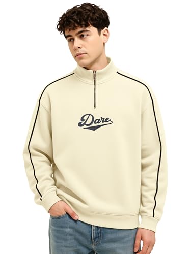 Image of Maniac Mens Printed Loose Fit Henley Neck Full Sleeve Sweatshirt