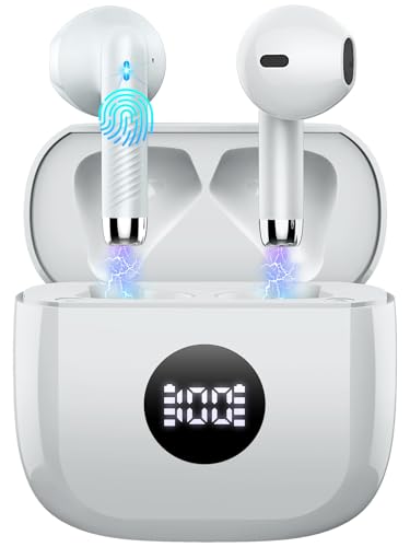 Image of Wireless Earbuds, Bluetooth 5.4 Ear Buds LED Power Display Headphones Bass Stereo, Bluetooth Earbuds in-Ear Noise Cancelling Mic, 40H Playback Mini Case IP7 Waterproof Sports Earphones for Android iOS