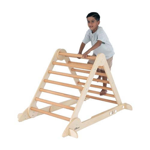 Little Partners Learn 'N Climb Wooden Climbing Triangle Foldable Wood Climbing Gym for Toddlers, Triangle Climber w/Slide Ramp for Skill Development, 3 Height Positions (Natural, Unassembled)