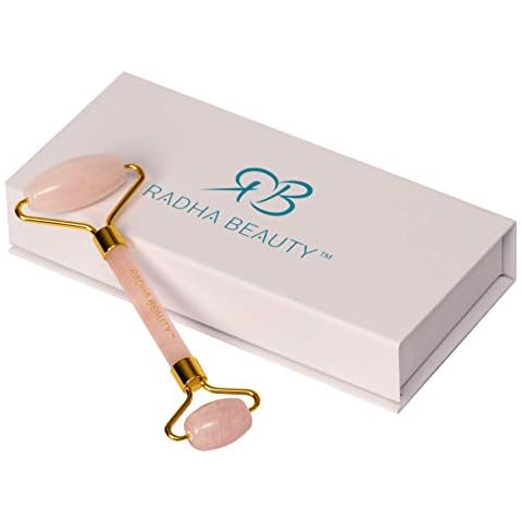 Radha Beauty Deluxe Rose Quartz Jade Roller for Fine Lines and Wrinkles Cover