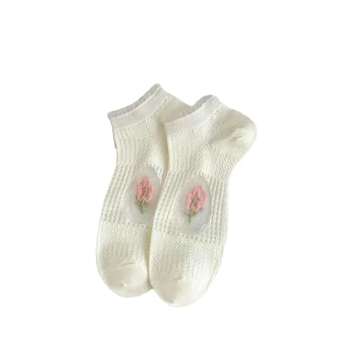 3 pairs - spring and summer thin glass silk lace mesh breathable relief flower shallow boat socks